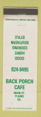 Matchbook Cover - Back Porch Cafe Plains GA