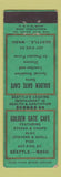 Matchbook Cover - Golden Gate Cafe Seattle WA WEAR