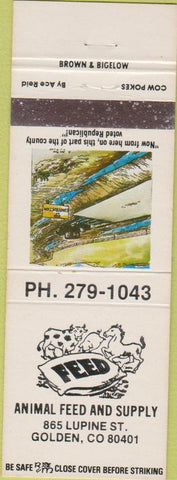 Matchbook Cover - Animal Feed Supply Golden CO Brown Bigelow