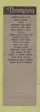 Matchbook Cover - Thompson Auto Parts Ray Keller Sanborn Motor Equipment