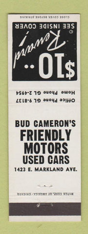 Matchbook Cover - Bud Cameron's Used Cars Kokomo IN