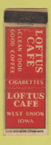 Matchbook Cover - Loftus Cafe West Union IA WORN