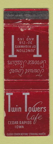 Matchbook Cover - Twin Towers Cafe Cedar Rapids IA WORN