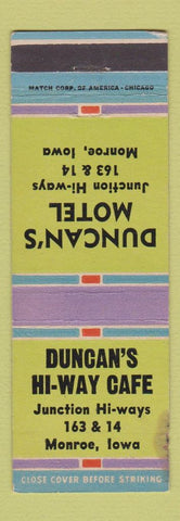 Matchbook Cover - Duncan's Motel Hi Way Cafe Monroe IA WEAR