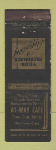 Matchbook Cover - 61 Way Cafe Pine City MN ADVANCE