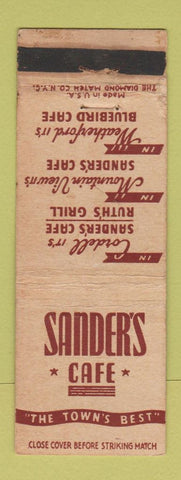 Matchbook Cover - Sander's Cafe Cordell Mountain View Weatherford OK WORN