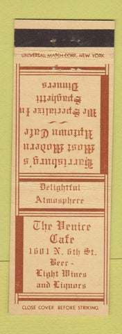 Matchbook Cover - The Venice Cafe Harrisburg PA