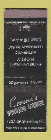 Matchbook Cover - Cerone's Windsor Lounge Chicago IL