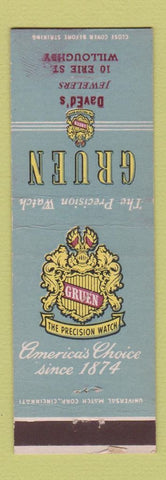 Matchbook Cover - Gruen Watches Jewelry Daved's Willoughby OH