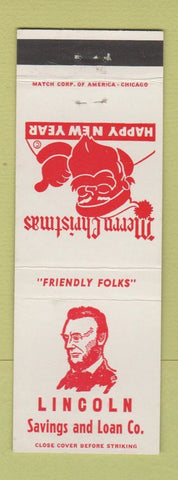 Matchbook Cover - Lincoln Savings and Loan Christmas Chicago IL Abraham
