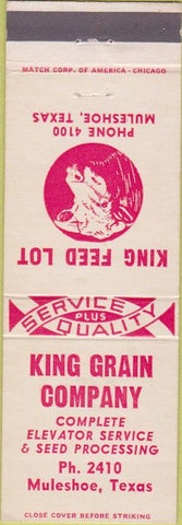 Matchbook Cover - King Grain Co Muleshoe TX elevator service feed