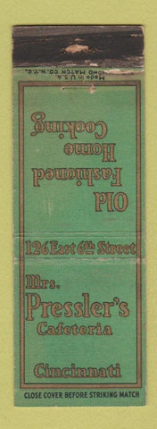 Matchbook Cover - Mrs Pressler's Cafeteria Cincinnati OH WORN