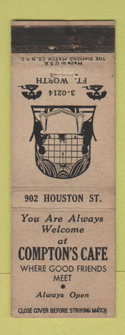 Matchbook Cover - Compton's Cafe Fort Worth TX WEAR