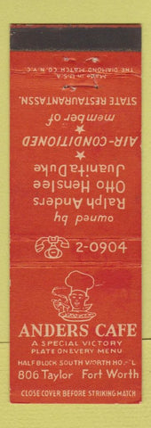 Matchbook Cover - Anders Cafe Fort Worth TX