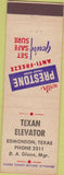 Matchbook Cover - Texan Elevator Edmonson TX Prestone Anti Freeze