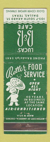 Matchbook Cover - Lucas' B&B Cafe Dalls TX