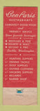 Matchbook Cover - Ben Paris Restaurants Seattle WA