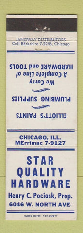 Matchbook Cover - Star Quality Hardware Elliott's Paint Chicago IL