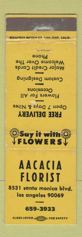 Matchbook Cover - Aacacia Florist Flowers Los Angeles CA WEAR
