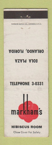 Matchbook Cover - Markham's Hibiscus Room Orlando FL