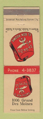 Matchbook Cover - Shrine Za Ga Zig El Bon Rooms Des Moines IA