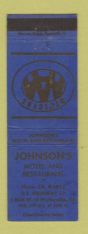 Matchbook Cover - Johnson's Motel Restaurant Wytheville VA