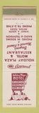 Matchbook Cover - Holiday Plaza Motel Bryan TX WORN