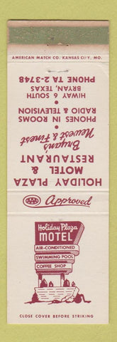 Matchbook Cover - Holiday Plaza Motel Bryan TX WORN