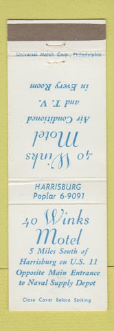 Matchbook Cover - 40 Winks Motel Harrisburg PA