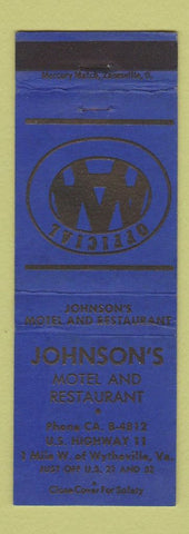 Matchbook Cover - Johnson's Motel Restaurant Wytheville VA