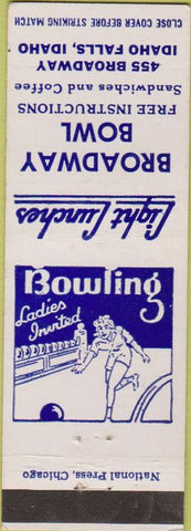 Matchbook Cover - Broadway Bowling Idaho Falls ID girlie