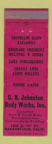 Matchbook Cover - CN Johnston Body Works Bakersfield CA