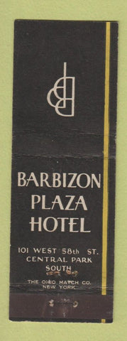 Matchbook Cover - Barbizon Plaza Hotel New York City