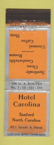 Matchbook Cover - Hotel Carolina Sanford NC WEAR