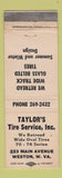 Matchbook Cover - Taylor's Tire Service Weston WV WEAR