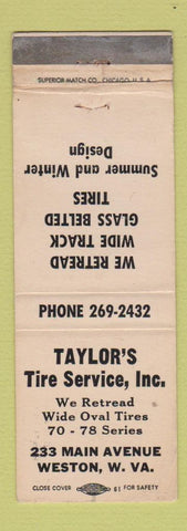 Matchbook Cover - Taylor's Tire Service Weston WV WEAR