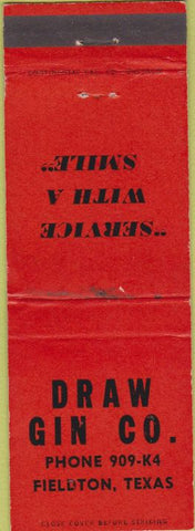 Matchbook Cover - Draw Gin Co Fieldton TX WEAR cotton