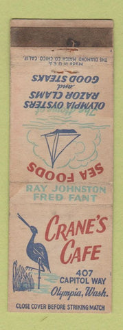 Matchbook Cover - Crane's Cafe Olympia WA WORN