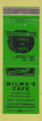 Matchbook Cover - Wilma's Cafe Coeur D'Alene ID