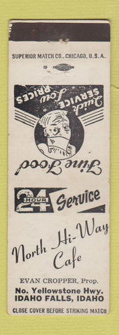 Matchbook Cover - North Hi Way Cafe Idaho Falls ID WHITE