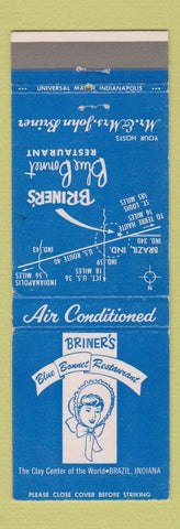 Matchbook Cover - Briner's Blue Bonnet Restaurant Brazil IN