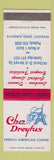 Matchbook Cover - Chez Dreyfus French American Restaurant Peabody MA Cambridge