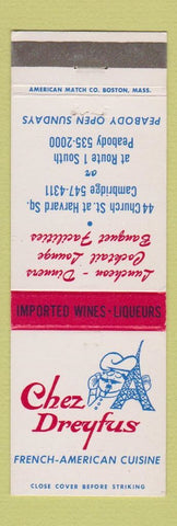 Matchbook Cover - Chez Dreyfus French American Restaurant Peabody MA Cambridge