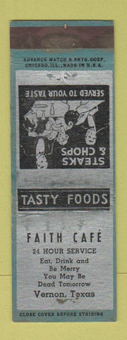 Matchbook Cover - Faith Cafe Vernon TX ADVANCE