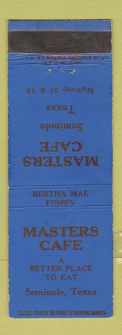 Matchbook Cover - Masters Cafe Seminole TX