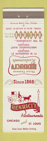 Matchbook Cover - Henrici's Restaurants Chicago IL St Louis MO