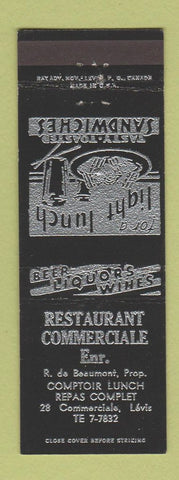 Matchbook Cover - Restaurant Commerciale  Levis QC