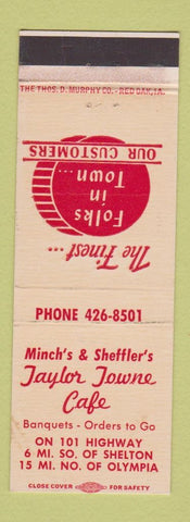 Matchbook Cover - Minch's & Sheffler's Taylor Towne Cafe Shelton WA