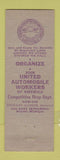 Matchbook Cover - UAW CIP Union Auto Workers Detroit MI