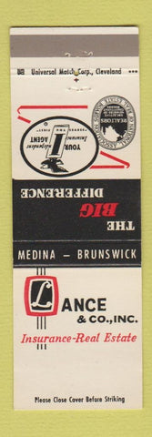 Matchbook Cover - Lance Insurance Real Estate Medina Brunswick OH